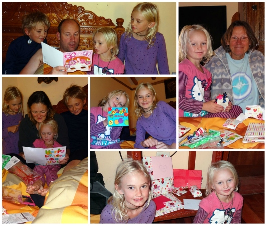Lara's 5th birthday morning in our room...