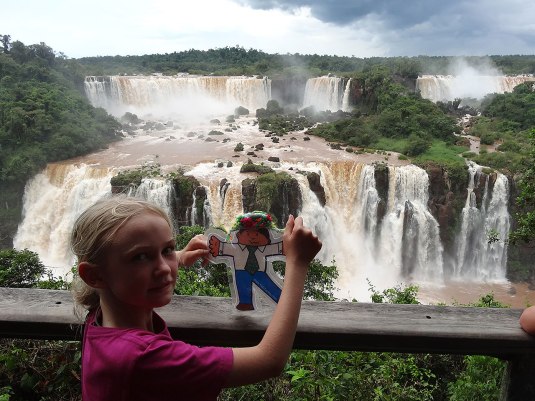 Flat Stanley admires the Falls from Brazil!