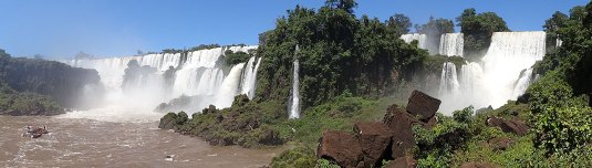 Iguazu Falls panorama. Showing just a fraction of the Falls which includes 275 indivdual cascades amidst multiple islands.