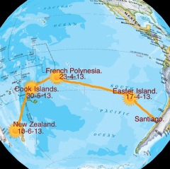 Our journey across the Pacific from Santiago to New Zealand. (Original map from National Geographic)
