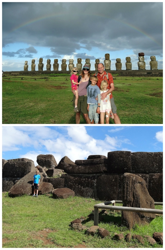 Exploring Easter island and seeing where Captain Cook blew up the ancient rocks for treasure!