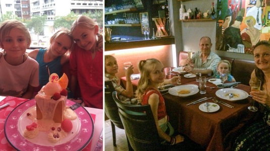 Celebrating two years on the road this week with a 'cake' in the BArbie Cafe and a supper at Flavours restaurant, Taipei 