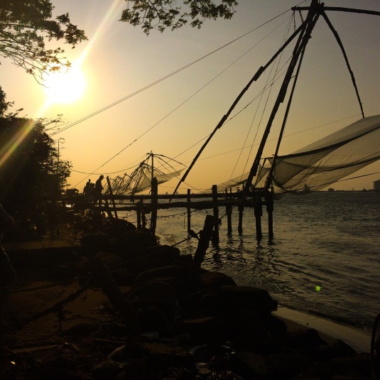 Sunset and the Chinese fishing nets in Kochi Fort, Kerala 